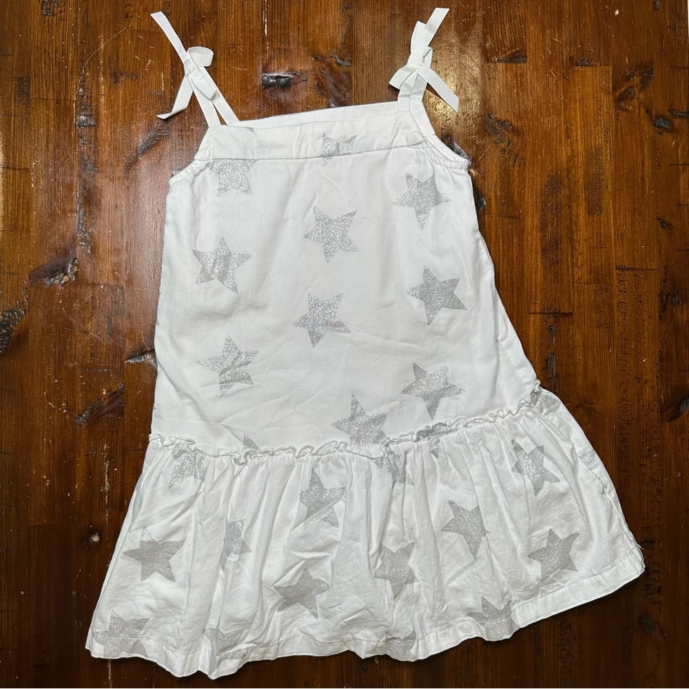 Hanna Andersson Sleeveless Dress White With Silver Stars Size 5